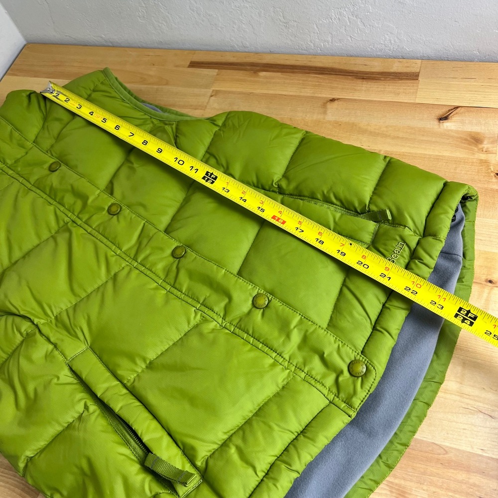 LL Bean Womens Small Lime Green Goose Down Quilted Puffer Vest Snap Front 276563 - Picture 8 of 8